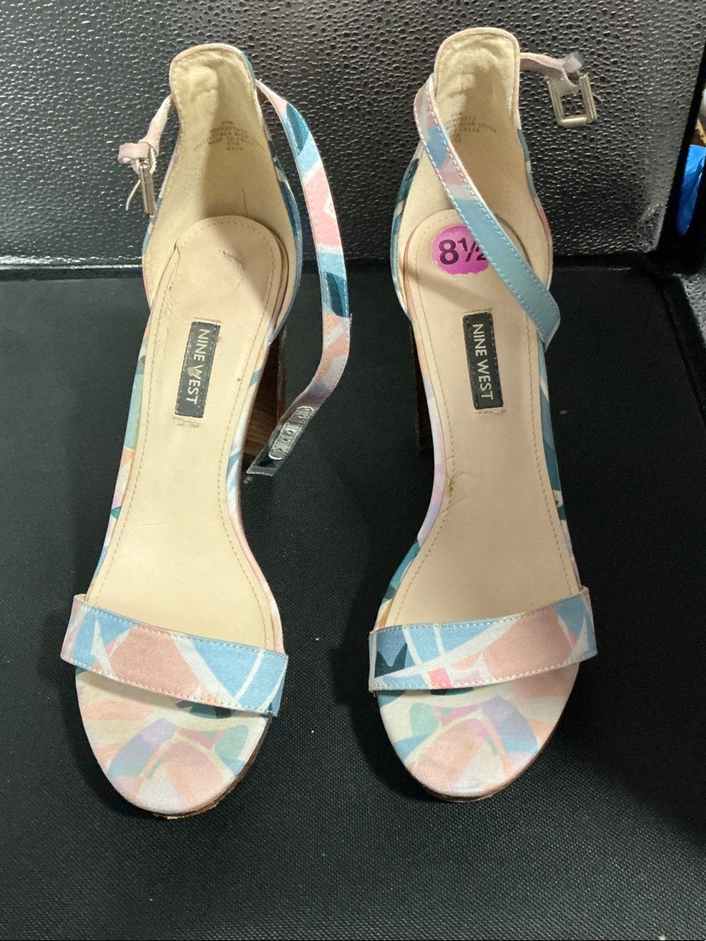 Nine West Pastel Multicolor Geometric Ankle-Strap Heels